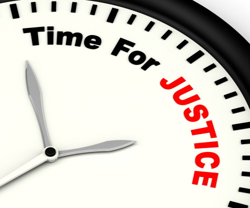 Time For Justice Message Showing Law And Punishment